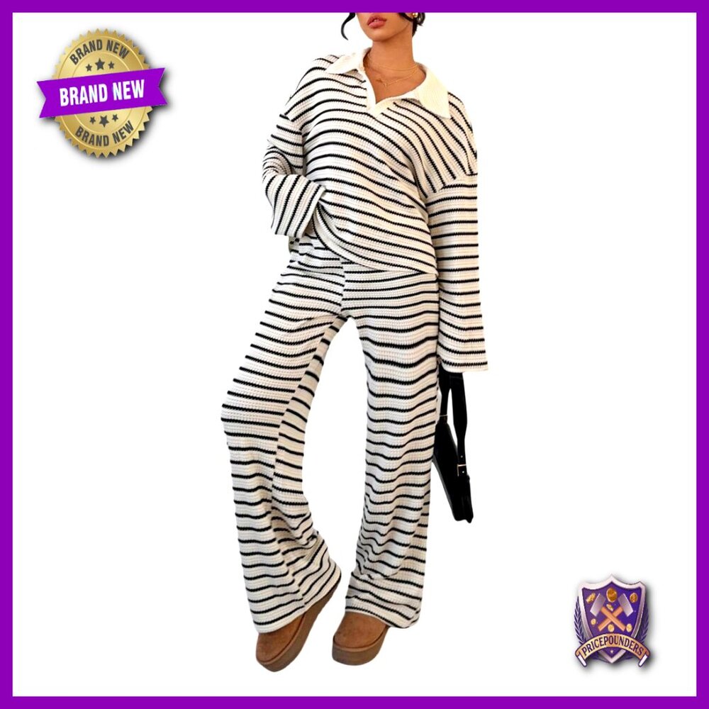 Striped Print Lounge Set Two Piece Comfy Travel Outfit Winter Clothes
